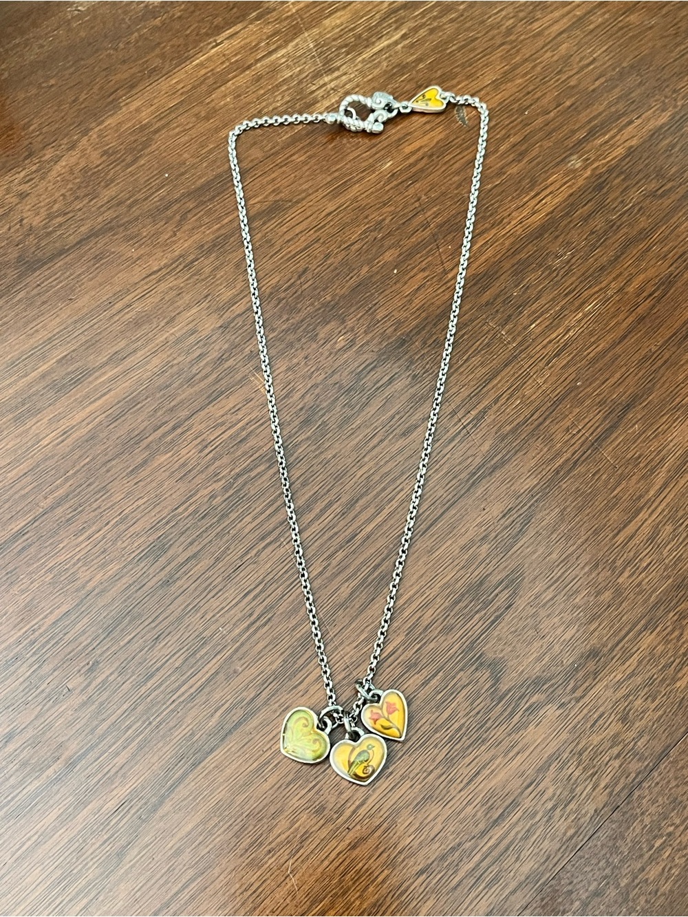 Vintage Brighton Silver-Tone Necklace with Yellow Heart Charms